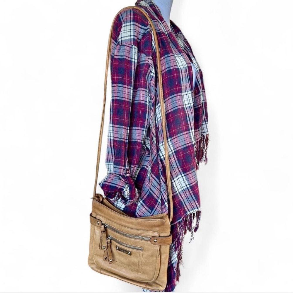 Tignanello Tan Crossbody Bag with Silver Hardware